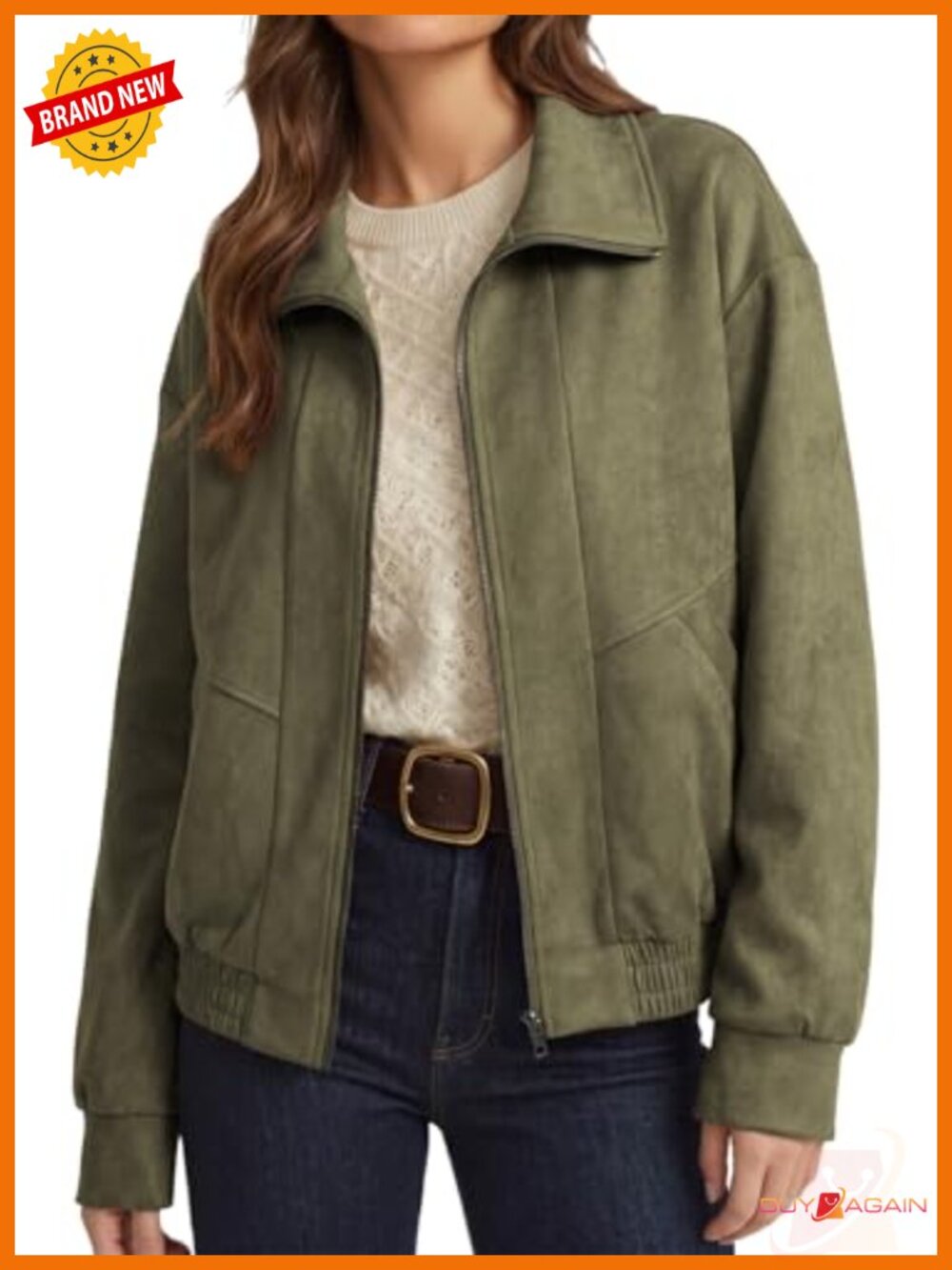 Faux Suede Zip Up Jacket Long Sleeve Collared Casual Coat